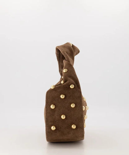 Taupe suede studs tas - Lottie