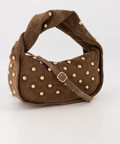Taupe suede studs tas - Lottie